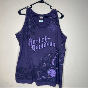 Harley Davidson Y2K Floral Purple Womens Tank Top